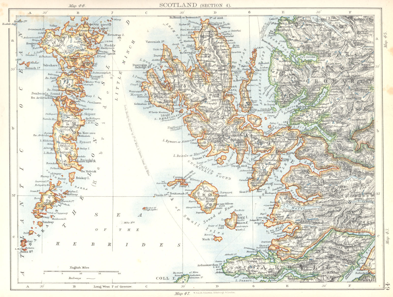 SCOTLAND. Long Island North South Uist;Isle of Skye;Rum;Barra; Hebrides 1897 map